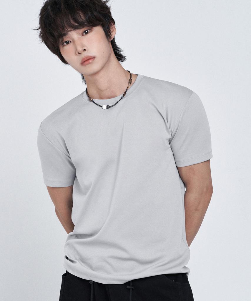 LEMAIN SECOND Semi Crew Neck Muscle Fit Plain Short Sleeve T-Shirt [Gray]