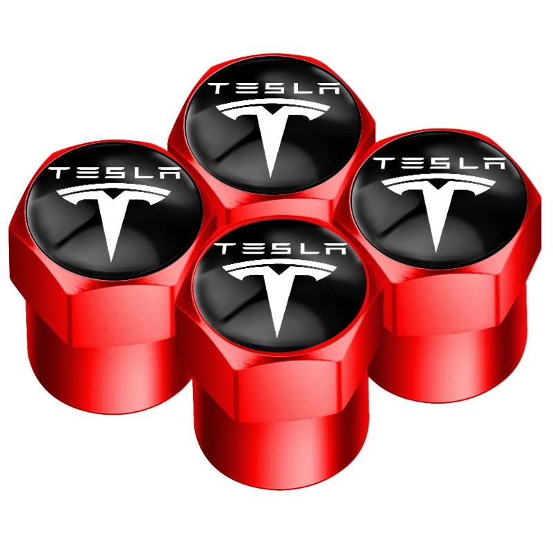 Car Sticker Tesla 4pcs Aluminum Alloy Car Wheel Tire Valve Caps Tyre Rim Stem Covers For Tesla Model 3 Model X Y Style Roadster