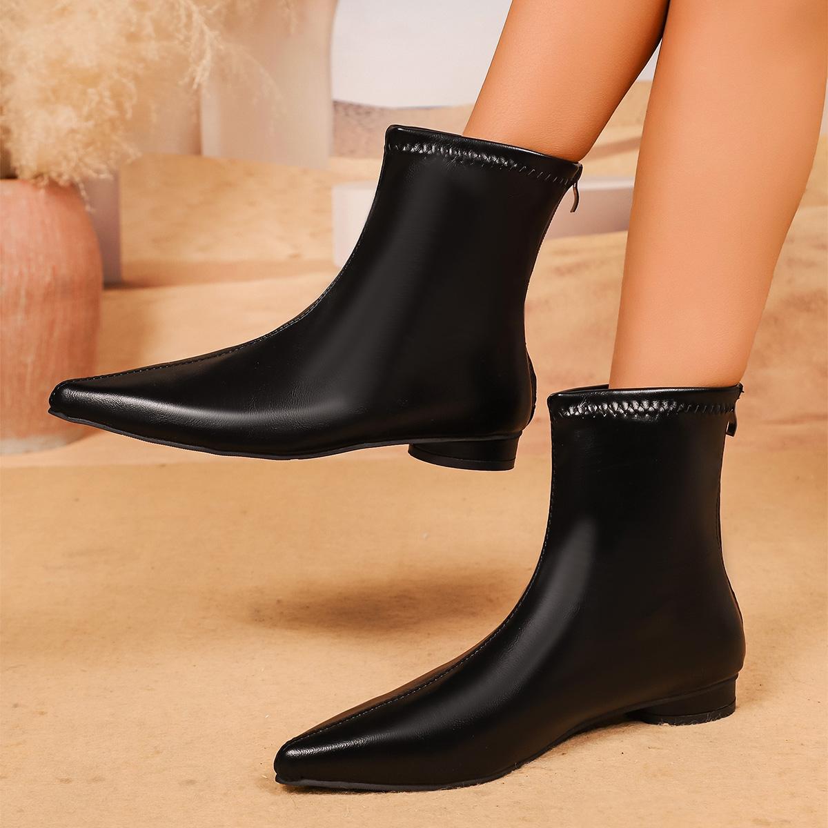 

VintageWomen Ankle Boots Autumn winter Fashion Soft Leather Shoes Ladies Elegant Thick Heel Mordern Short Booties 35