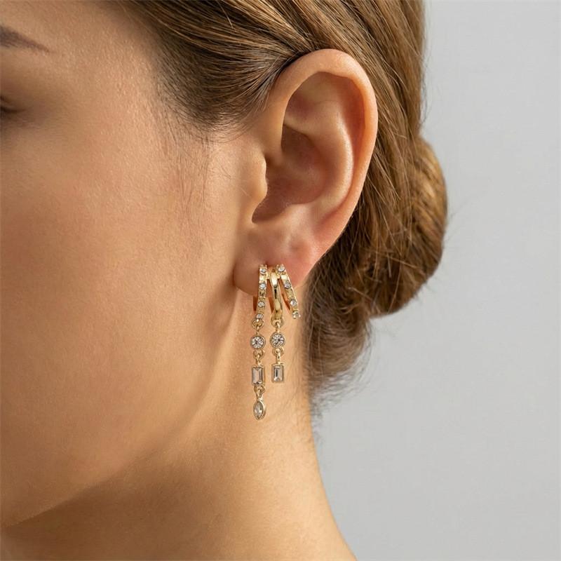 Fashion Alloy Asymmetrical Drop Earrings With Chain Tassels For Women