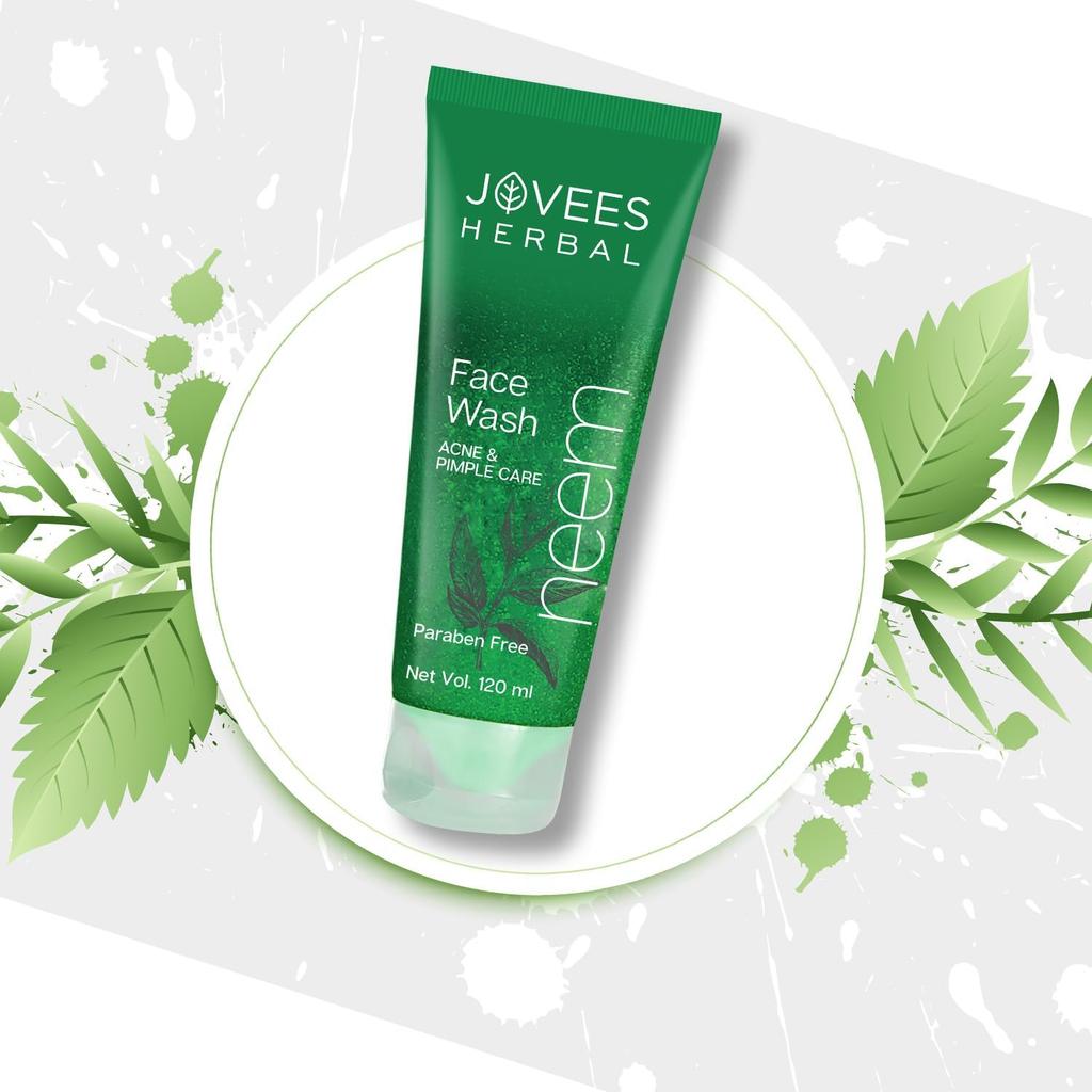 Jovees Herbal Neem Face Wash For Oily And Acne Prone Skin | Gentle Oil Control Cleanser For Clear Pimple Free Skin And Dark Spot Removal 50ml