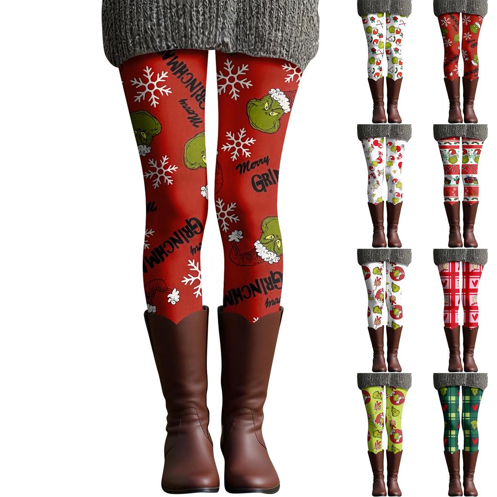 Women's Casual Fashion Outdoor Christmas Printed Slim Elastic Yoga Pants Cropped Pants