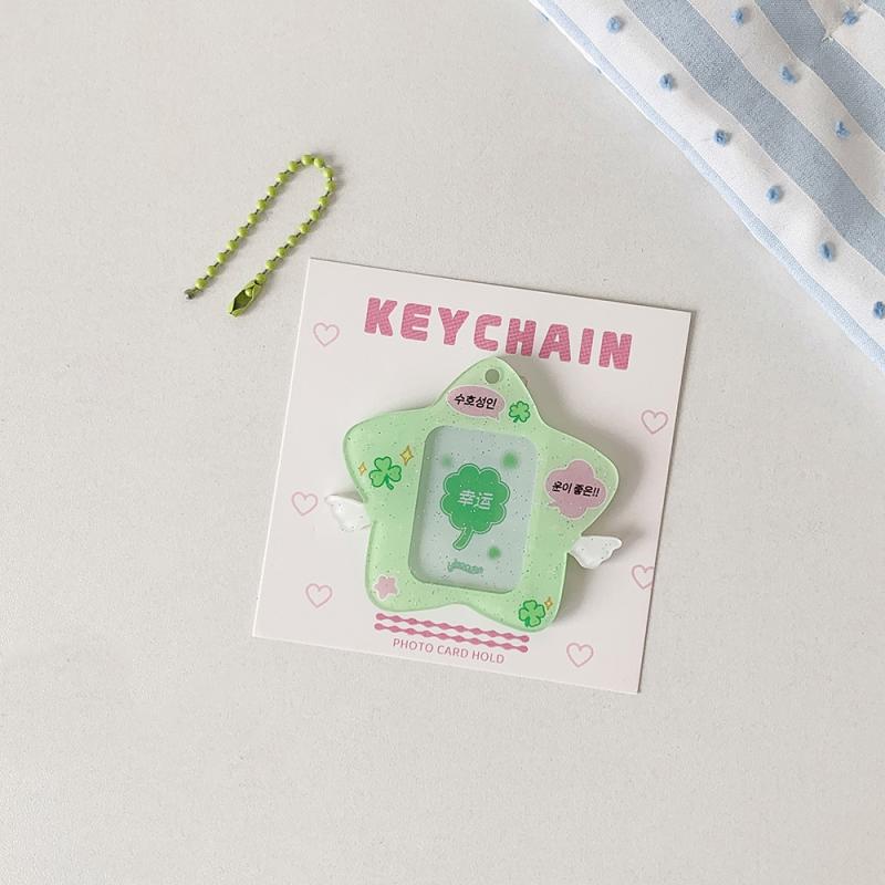 

Ins Style Korean Style Pentagram Wings Hard Card Folder Brick Acrylic 1 Inch Id Photo Storage Display Pendant Keychain Ornaments