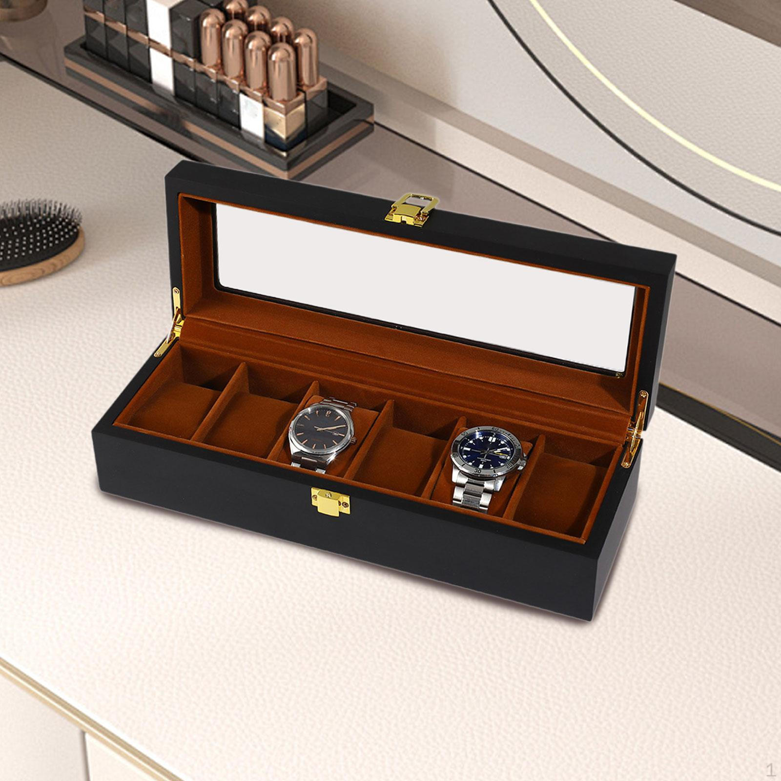 

Men Watch Organizer ,Storage Showcase, Wooden Wood Box Tray Display Case for Travel Bracelet Rings 6 slot