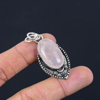 Gift For Women Jewelry Pendant 925 Sterling Silver Natural Rose Quartz Gemstone