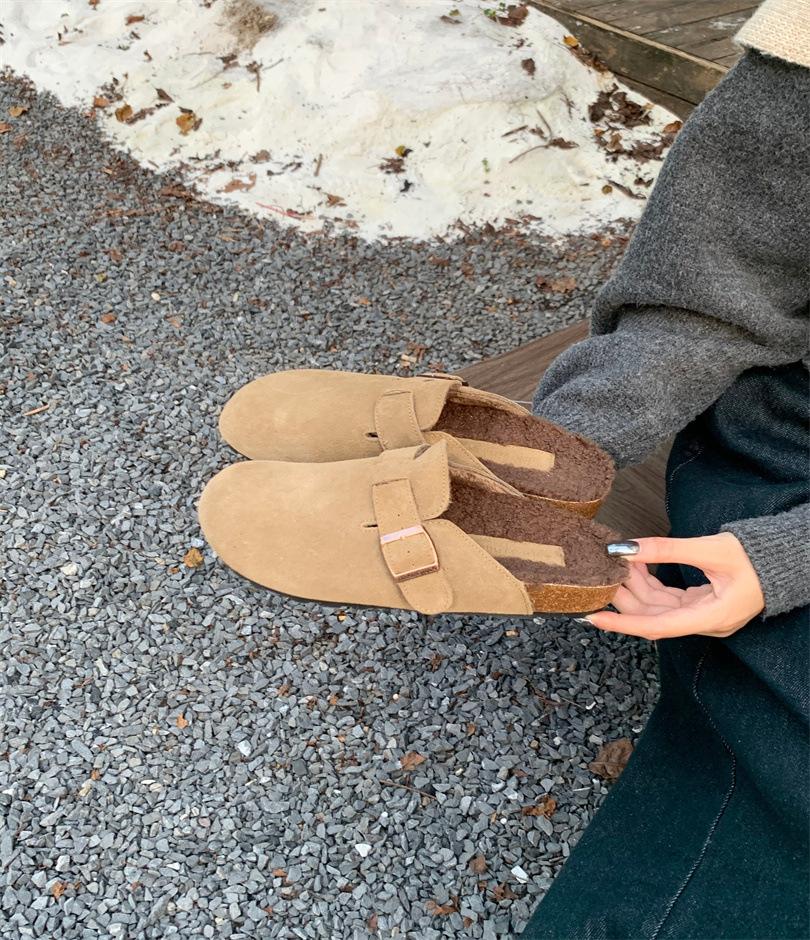 

2025 autumn and winter warm cotton Boken women s plush plush bag head lazy outer wear cotton slippers piled and thickened 40 хаки