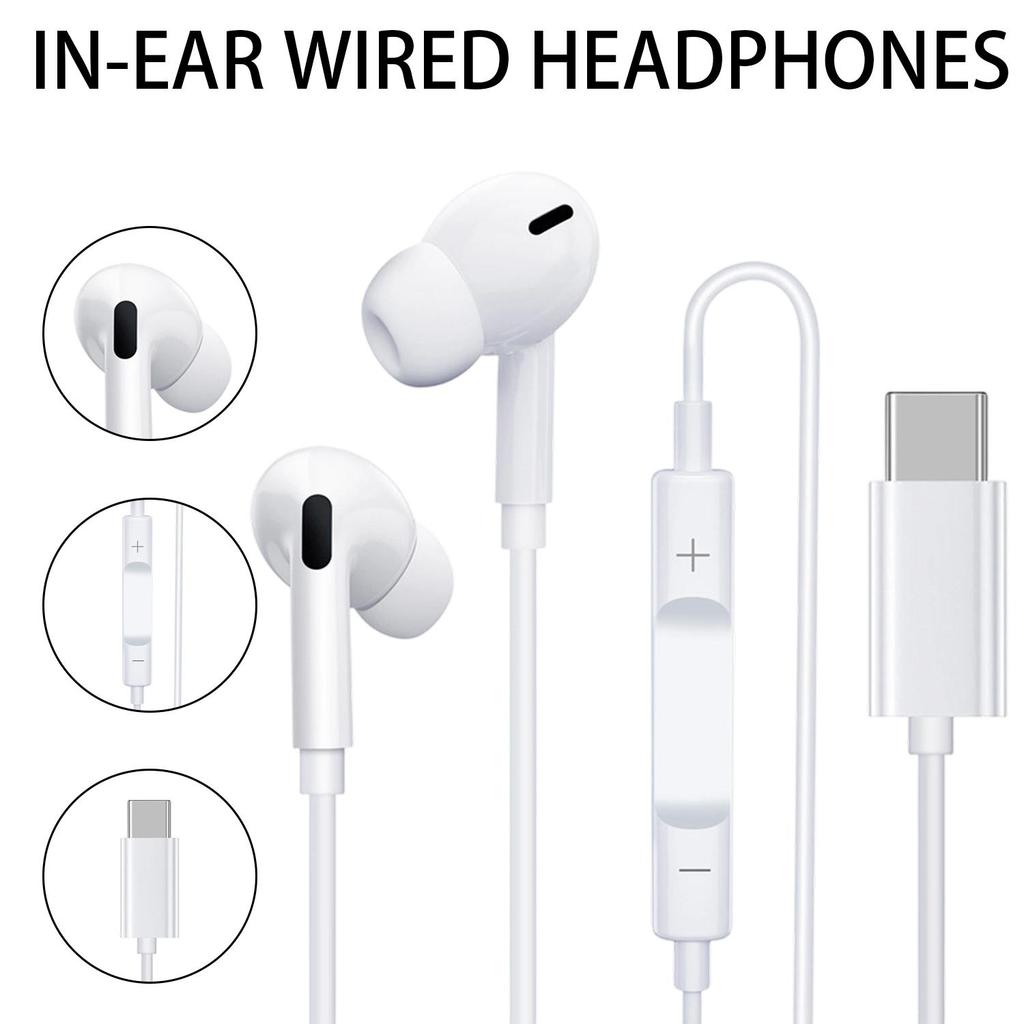 1.2m USB Type C in-Ear Headphones Wired Earphone for IPhone 17 16 15 Samsung HiFi Stereo Earbuds with Microphone&Volume Control