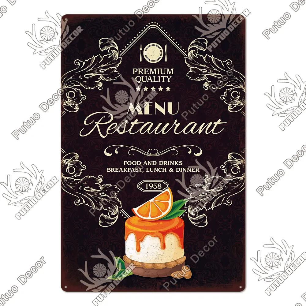 Putuo Decor Donuts Dessert Vintage Plaque Metal Plate Tin Sign Wall Art Decor Retro Poster for Kitchen Cafe Home Iron Painting