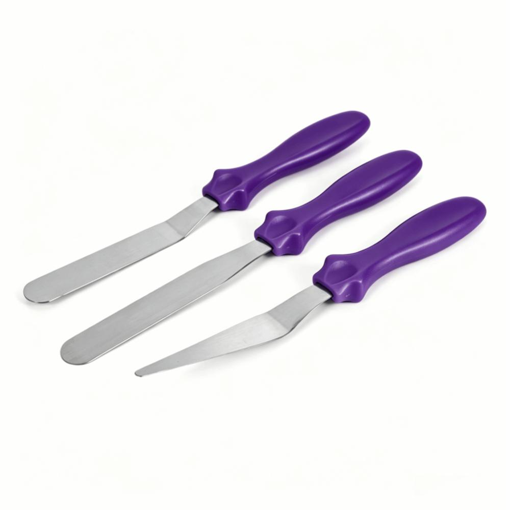 3PCS Stainless Steel Cake Cream Spatulas Different Blade Shapes Angled Rounded Blade Tips Baking Spatulas Set Food Grade PP