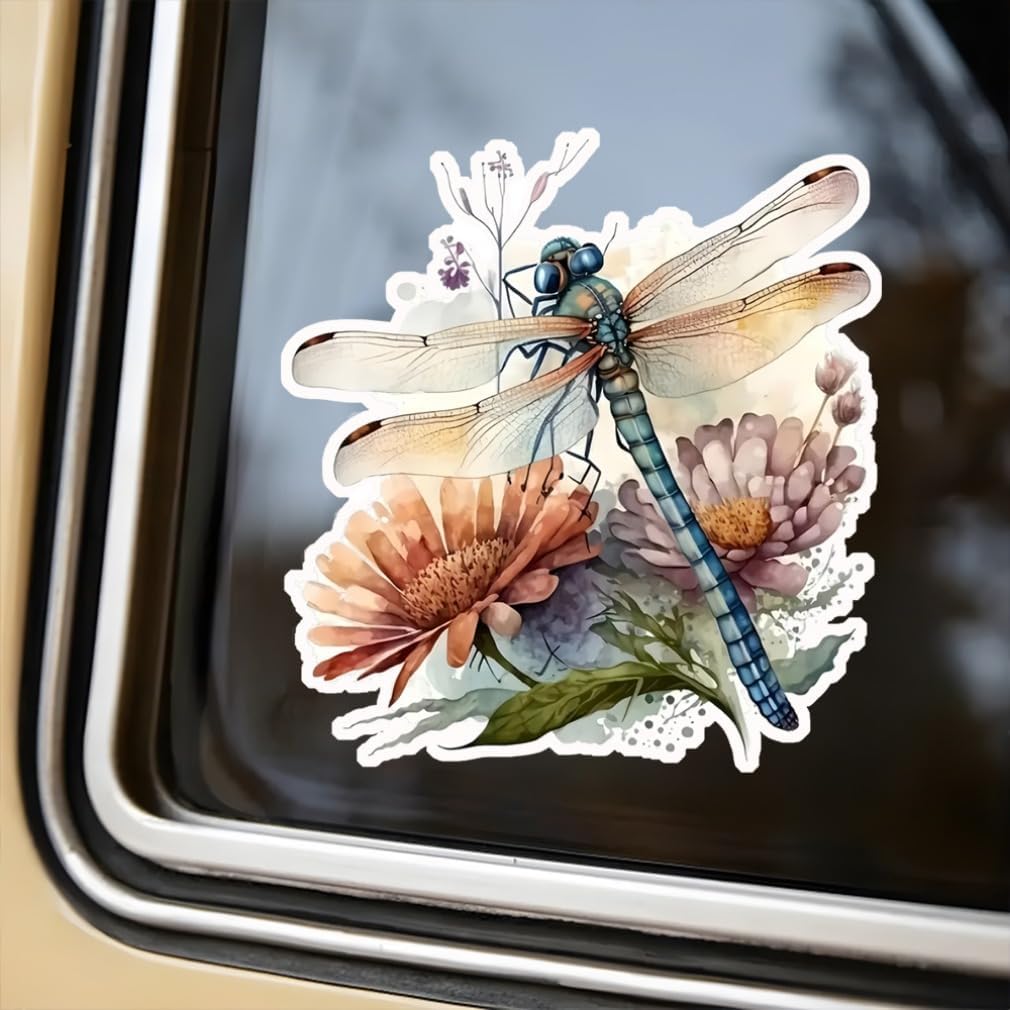 2PC Dragonfly 3D-Effect PVC Vinyl Sticker, 4.72"x5.12" Self-Adhesive Waterproof Decal for Car, Laptop, Truck, Motorcycle, Scratch Cover, Home Door