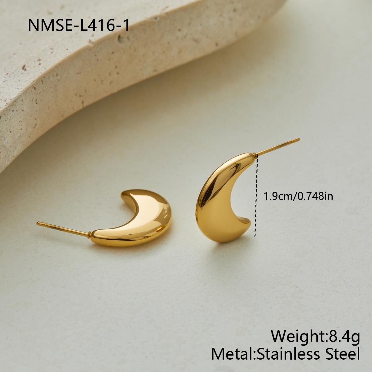 GEMCHIC Women s Minimalist Gold Plated Stainless Steel C-Shape Moon Hoop Earrings Geometric Fashion Jewelry
