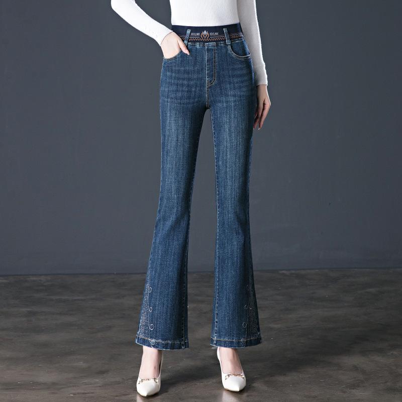 

Autumn Rhinestone Flare Jeans: Women s High-Waisted Micro Flare Pants for Middle-Aged and Elderly Mothers 29 синий