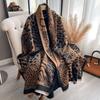 Luxury  Two-Sided Leopard Scarf Pashmina Cashmere Soft Warm Fringe Pashmina Shawl Winter Coldproof Windproof Blanket