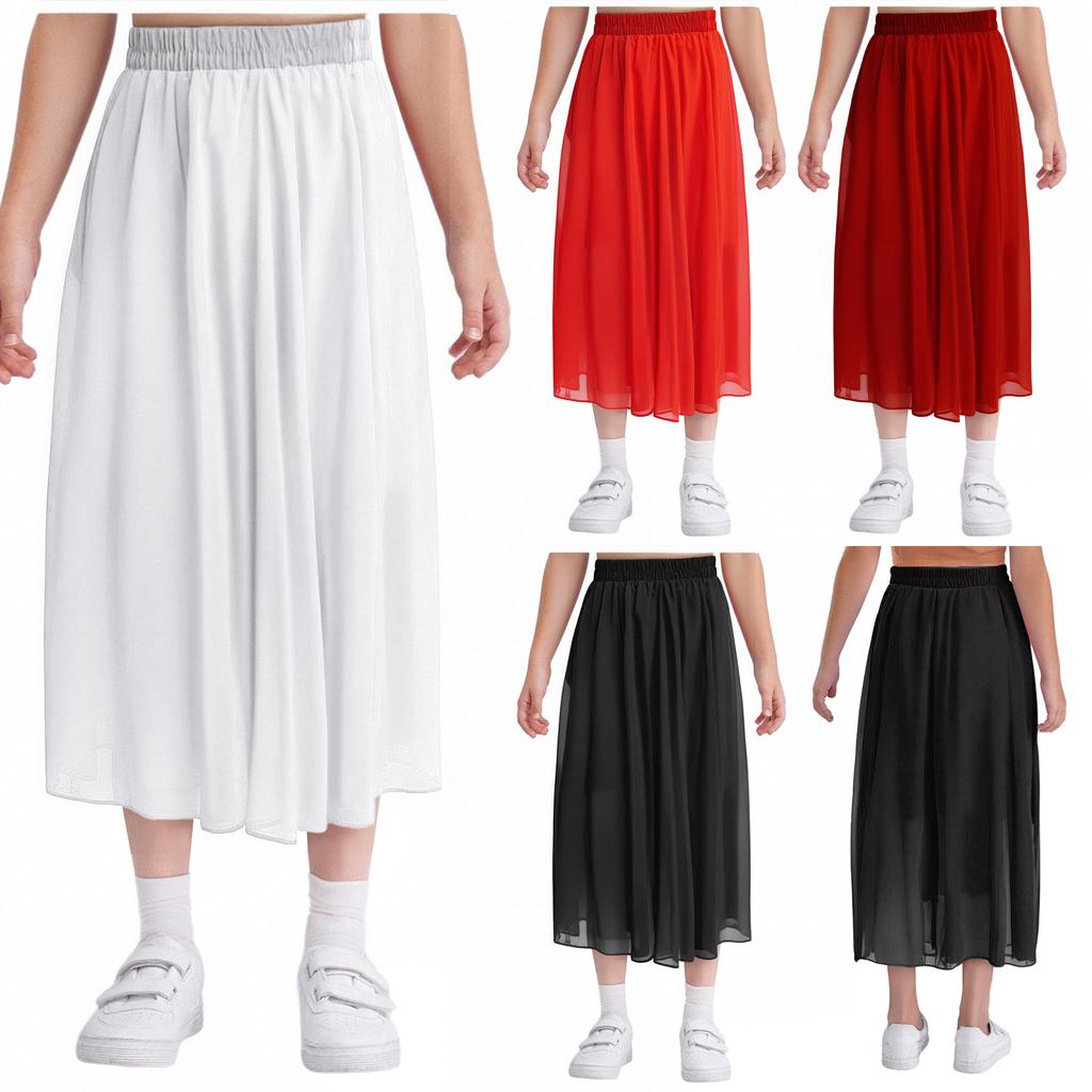 Girls 360 Degree Double Layer Dance Skirt High Waist Elastic Waistband Practice Skirt Stage Performance Skirt