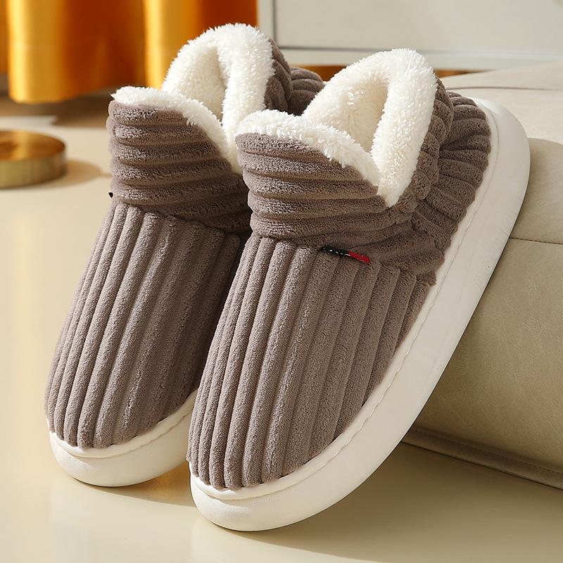 2025 New Men's & Women's Winter Cotton Slippers with Flat Thick Soles, Fur Lining, Versatile for Outdoor Wear