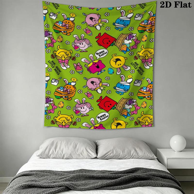 Mr. Men Little Miss Wall Tapestry Aesthetic Wall Hanging Printed Fabric Blanket Decorative Tapestries for Bedroom Living Room Home Decor