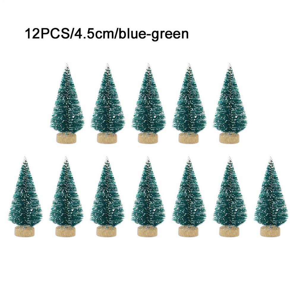 12 Pcs Christmas Tree Mini Pine With Wood Base Wooden Christmas Tree Snow Landscape Xmas Trees Xmas Tabletop Decorative Gifts