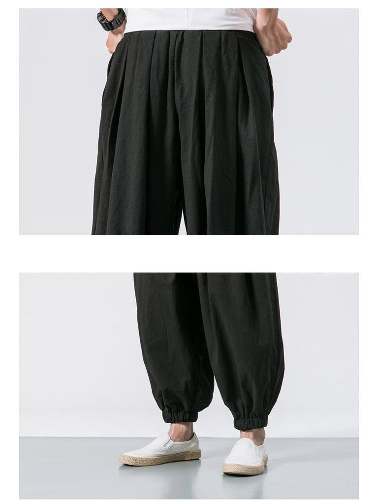 2024 Men's Cotton Linen Harem Pants – Chinese Style, Casual, Plus Size, Lantern Design