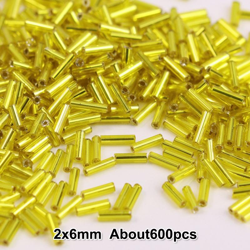 2x6mm Colorful Silver Core Czech Glass Seed Bugle Beads Tube Spacer Beads For Jewelry Making Garment Sewing Accessory