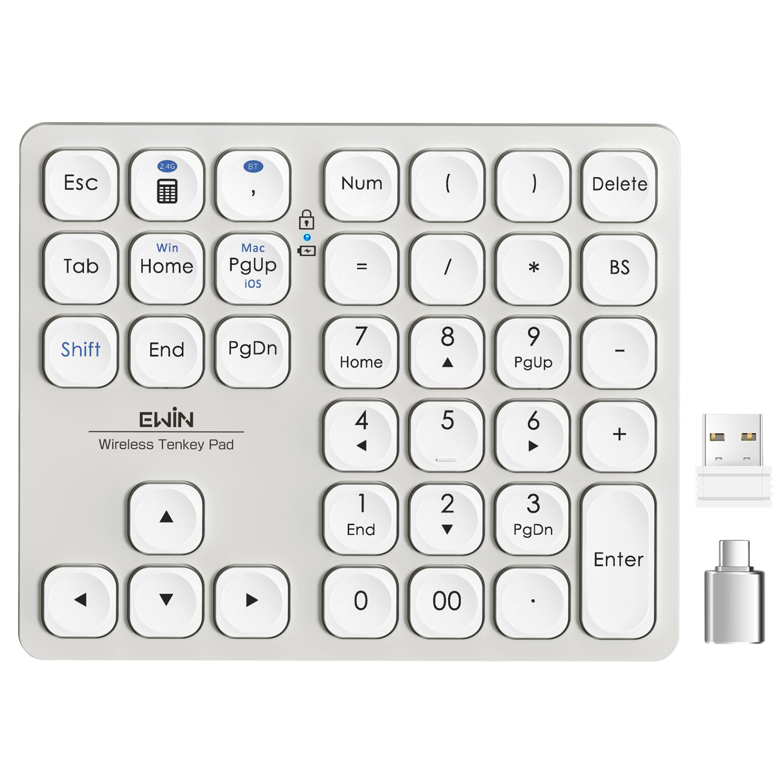 

Ewin Numeric Wireless Number Bluetooth підключає до 2 Ultra Numlock 37 японської сумісності з iOS iPadOS Mac Windows Світло-сіра клавіатура, сірий колір