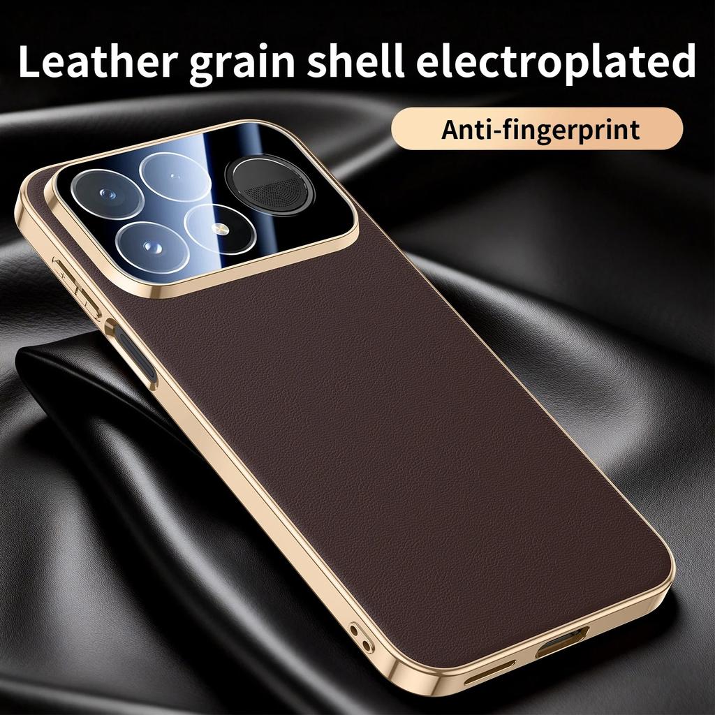 Luxury Leather Electroplated Frame Case for Poco F9 Ultra F9 F8 Pro Redmi K100 Pro Max Shockproof Glass Lens Protective Cover