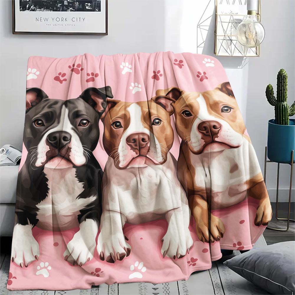 Cartoon Pitbull,pattern Flannel Blanket, High quality Comfortable for All Seasons, Home Decor, Warmth and Comfort, Perfect for Gifts.