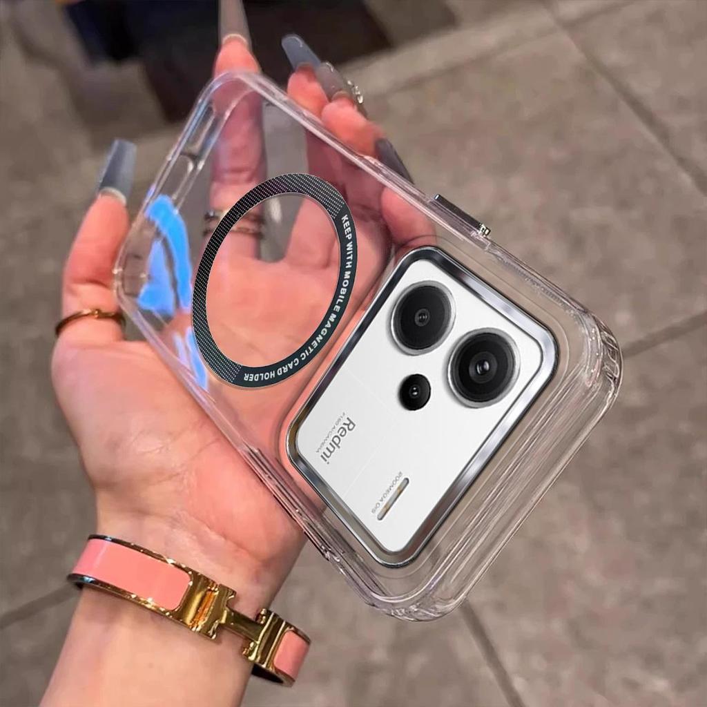 Case for Xiaomi Redmi Note 13 Pro+ 5G Minimal Semi-Transparent Magnetic Casing Raised Electroplated Lens Bezel Anti-Slip Drop Resistant