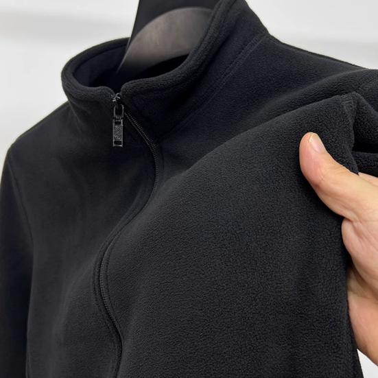 Men Coat Stand-Up Collar Long Sleeve Zipper Closure Polar Fleece Jacket
