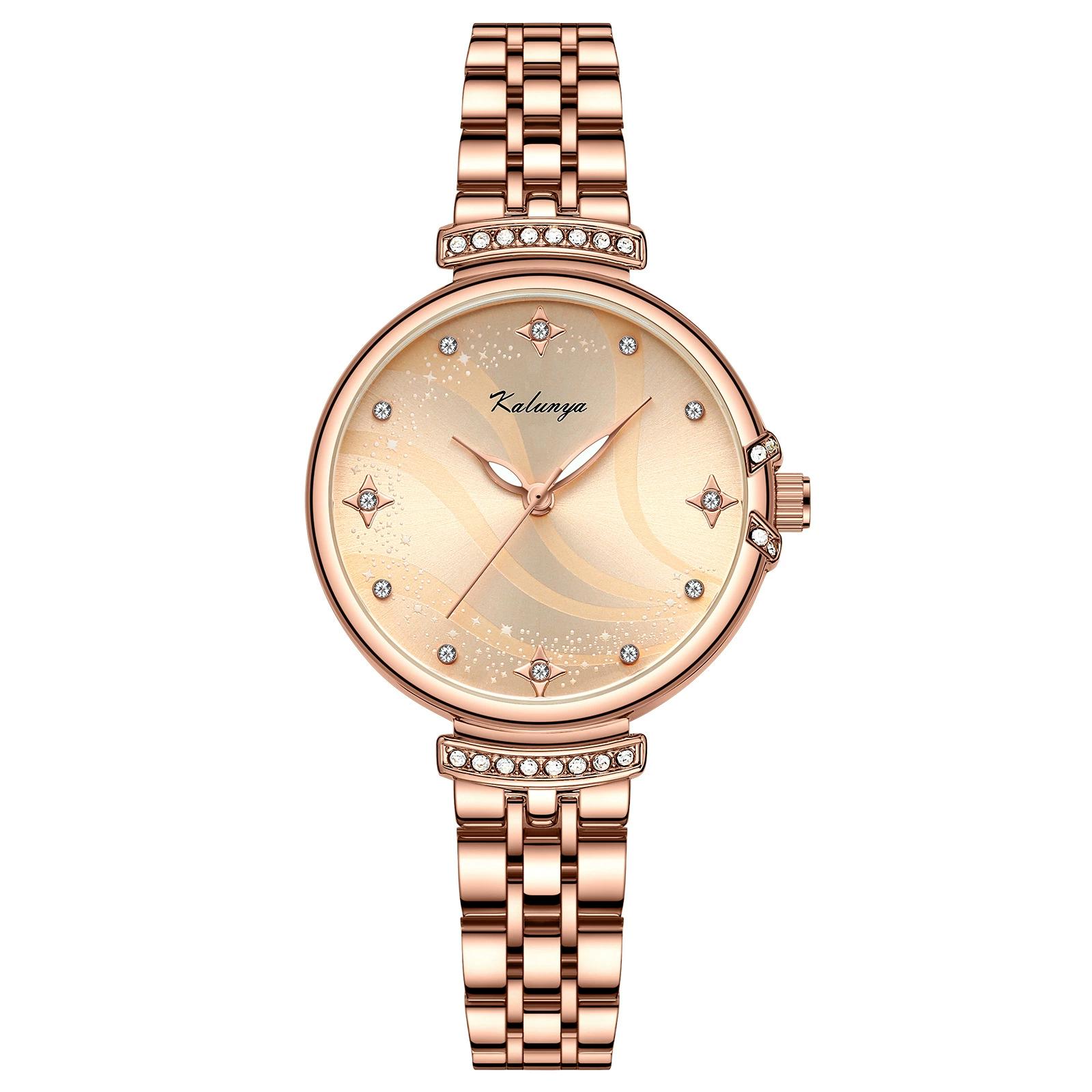 Star Rhinestone Dial Ladies Quartz Watch Inlaid Diamond Steel Band Elegant Dress Wristwatch розового золота