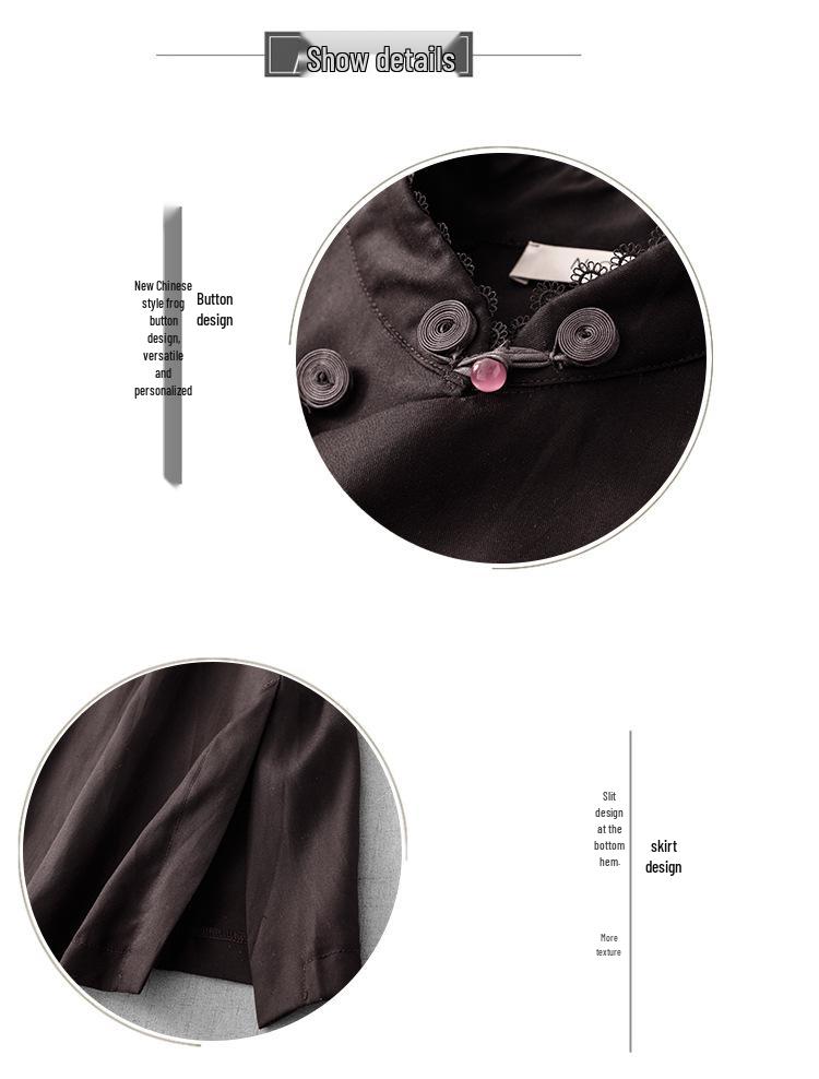 2025 Summer Women's Dark Coffee Chinese Style Short Sleeve Shirt
