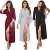 Pigiama sexy primaverile ed estivo europeo e americano da donna, vestaglia lunga da casa con cintura, casual e comodo