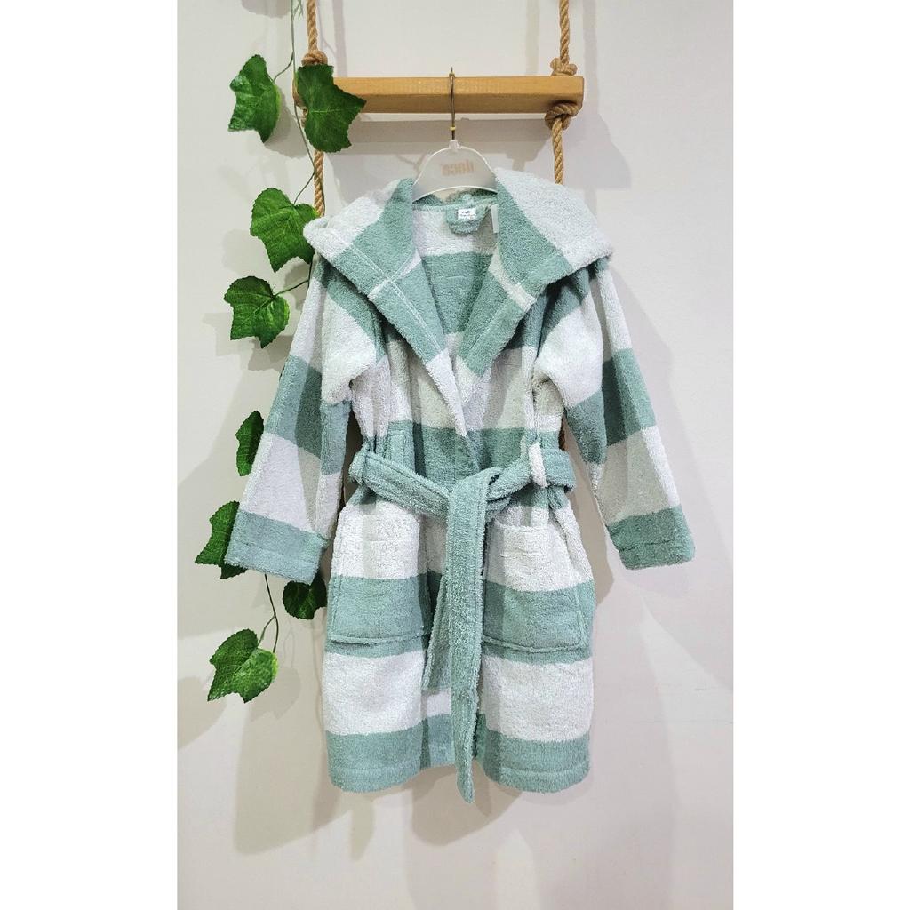 Hooded Cotton Soft Unisex Girl-boy Bathrobe Striped/blue