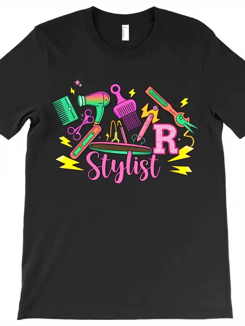 Men S Black Stylist Graphic T-Shirt - Hairdresser Salon Design with Scissors, Co M