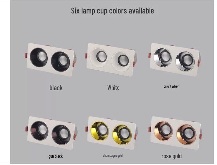 Double-Head Recessed Anti-Glare Square Spotlight with Deep Cup for Living Rooms