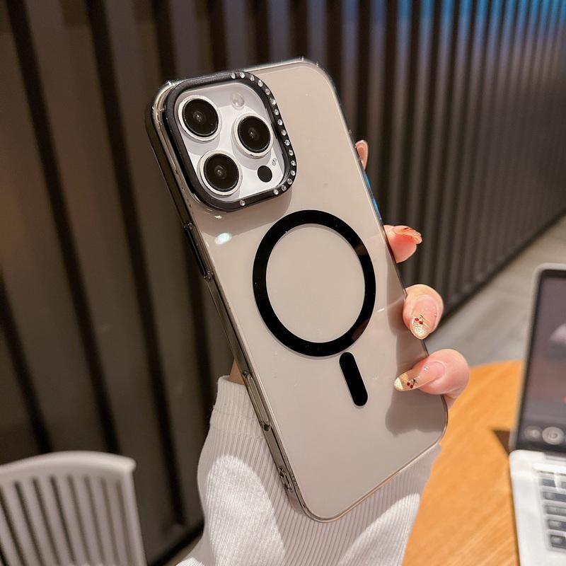 Diamantrahmen Metall Kamera Ständer Handyhülle Für iPhone 16 Pro 15 Pro Max 14 für Magsafe Klar Stoßfest Kabelloses Laden Magnetische Rückseite