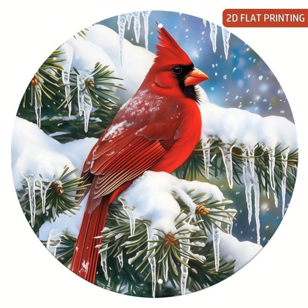 Vintage Tin Cardinal Berry Wreath Sign Round Christmas Thanksgiving Holiday Home Wall Decor