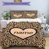 3PC Custom Name Leopard Heart Name Bedding Set Duvet Cover Closure Includes 1 Duvet Cover & 2 Pillowcases for Bedroom