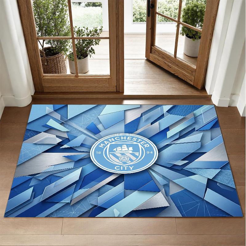 Manchester City Design Crystal Velvet Rug Soft Decorative Mat for Bedroom Entrance