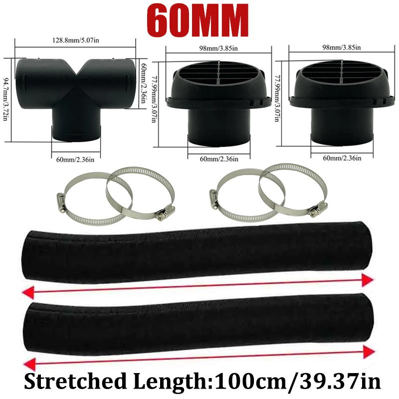 42mm 60mm 75mm 90mm Car Air Diesel Parking Heater 2x Air Outlet Vent + T/YPiece + Duct Pipe + 2x Clamps For Webasto Eberspacher