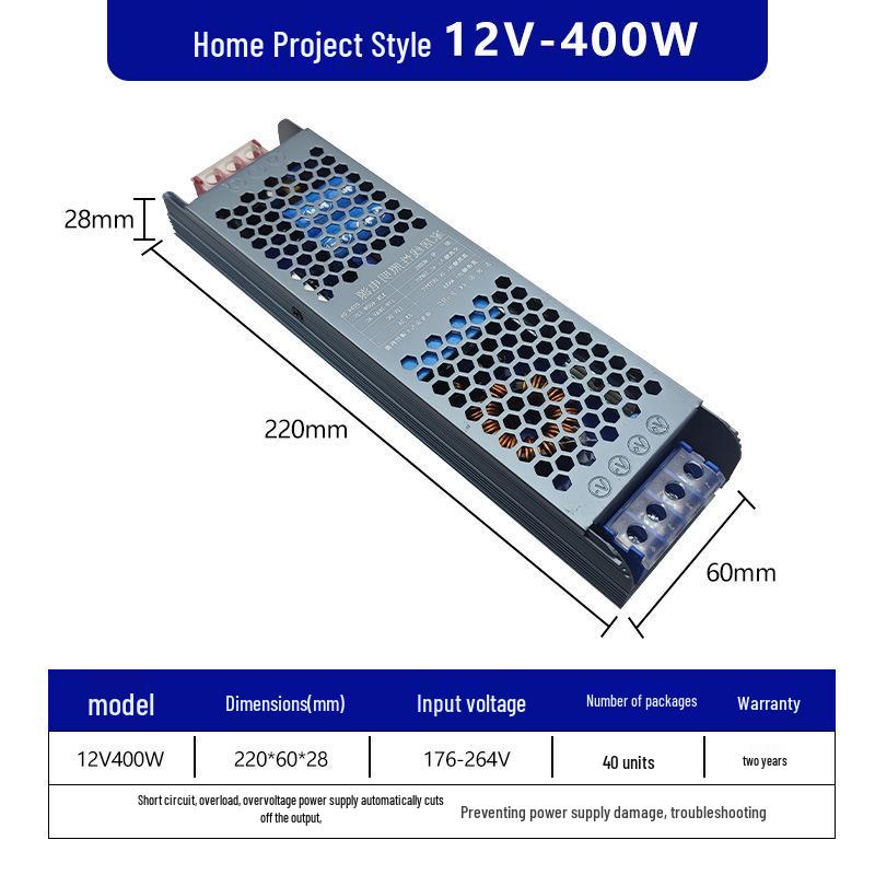 Ultra-Thin Silent Indoor Switching Power Supply, 220V To 12V/24V, 60/400W, LED Strip Driver Transformer for Light Boxes