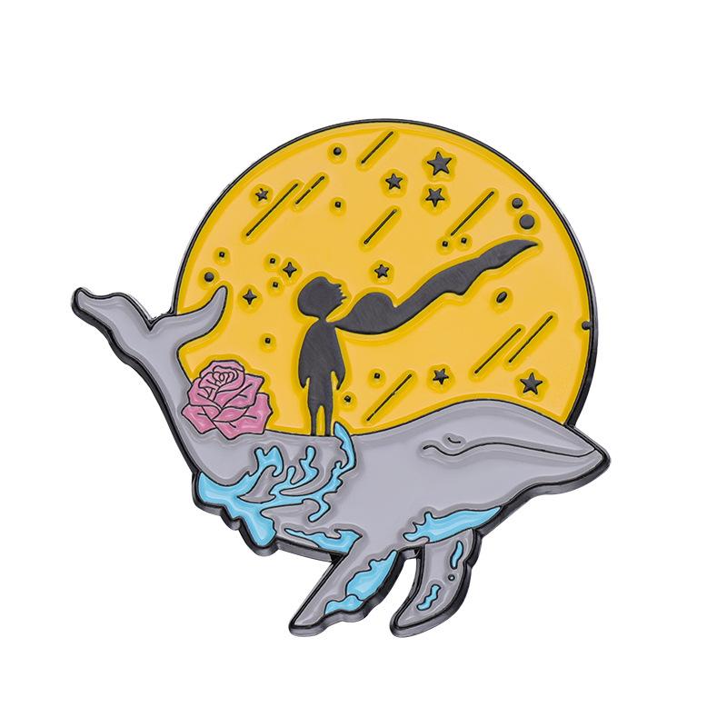 Cute Prince Fox Enamel Pins Custom Moon Star Paper Boat Whale Brooches Lapel Badges Cartoon Jewelry Gift for Kids Friends