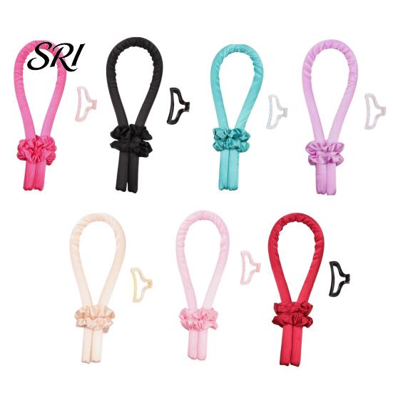 Lazy Curls Maker No Heat Hair Curling Rod Headband with 2 Scrunchies Claw Clip Overnight Sleeping Breathable Silk Ribbon Curler Women Long Roller