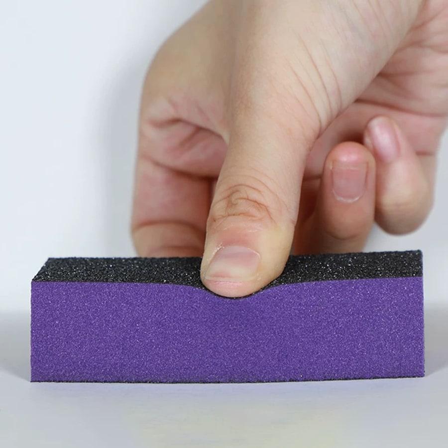 2pcs Buffer Block Sponge Sandpaper Nail File 60/80 Grit 3-Sided Manicure Tools (Purple & Black)