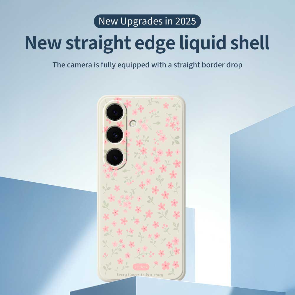 For Samsung Galaxy S25+ Case Pink Small Flowers Pattern Printing Straight Edge TPU Phone Back Cover
