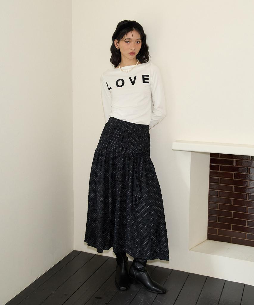 Salon De Yon Corsage Point Shirring Skirt_ Black