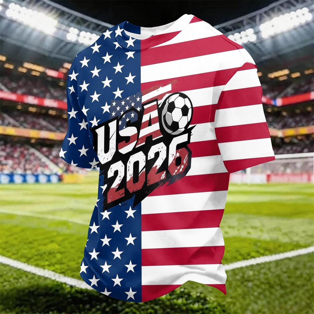 Men's Casual Soccer Print Quick Dry Crew Neck Lightweight Mesh Breathable Short Sleeve T-Shirt Suitable for Outdoor Sports and Daily Wear