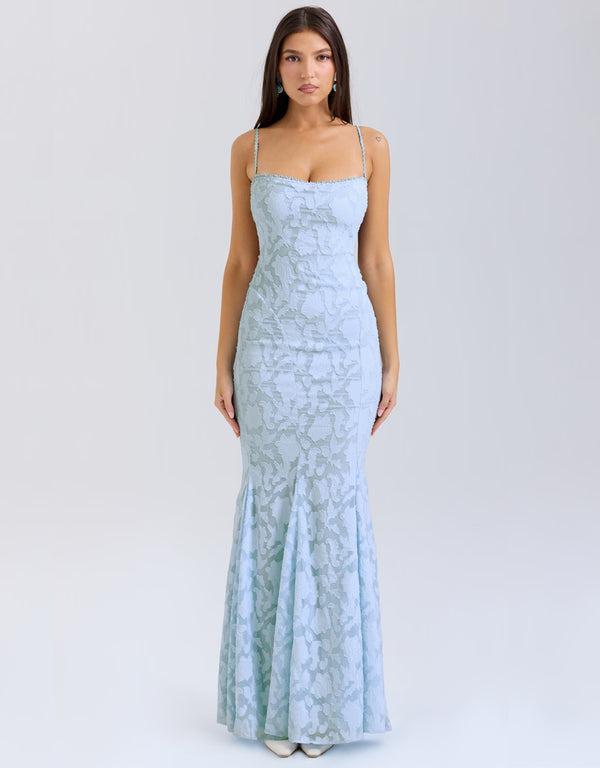 Elegant European & American Slim Lace-up Fishtail Jacquard Dress