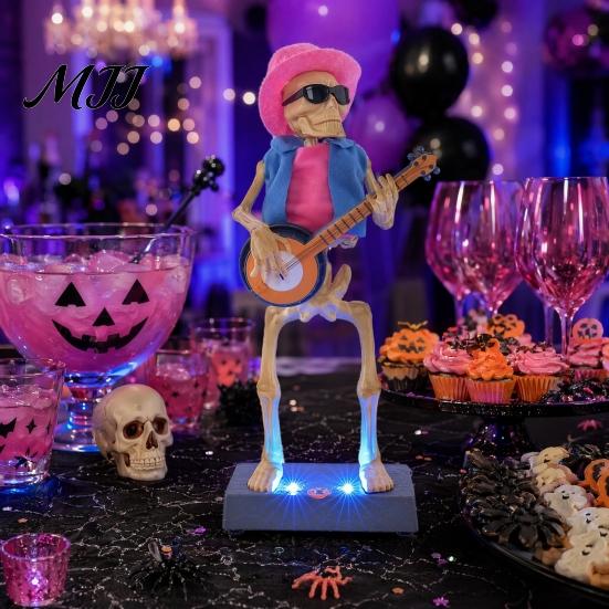 Skeleton Band Performance Toy Scary Animated Decoration, Lighted Halloween Prop Touch Control with Sound for Haunted House, Holiday Party Decor