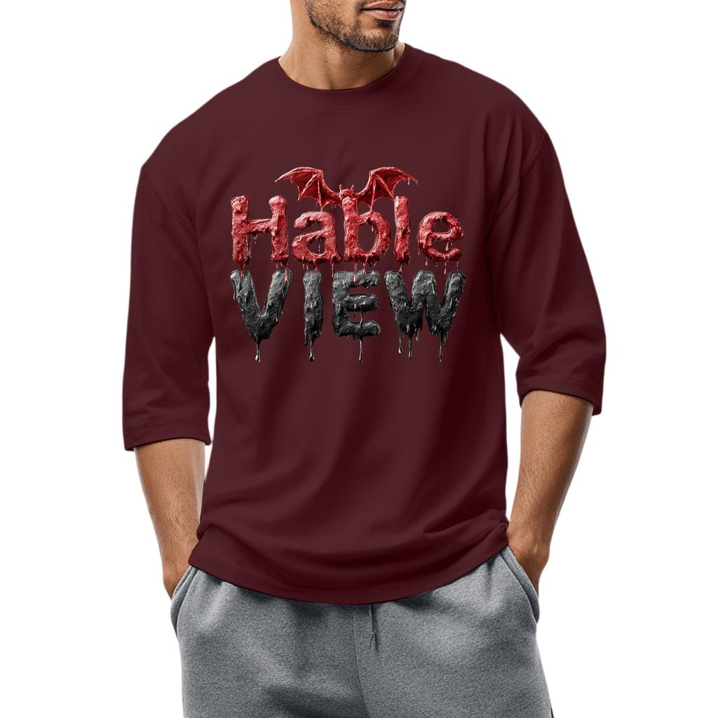 Men'S Round Neck Three-Quarters Sleeve Top Casual Fashion T-Shirt