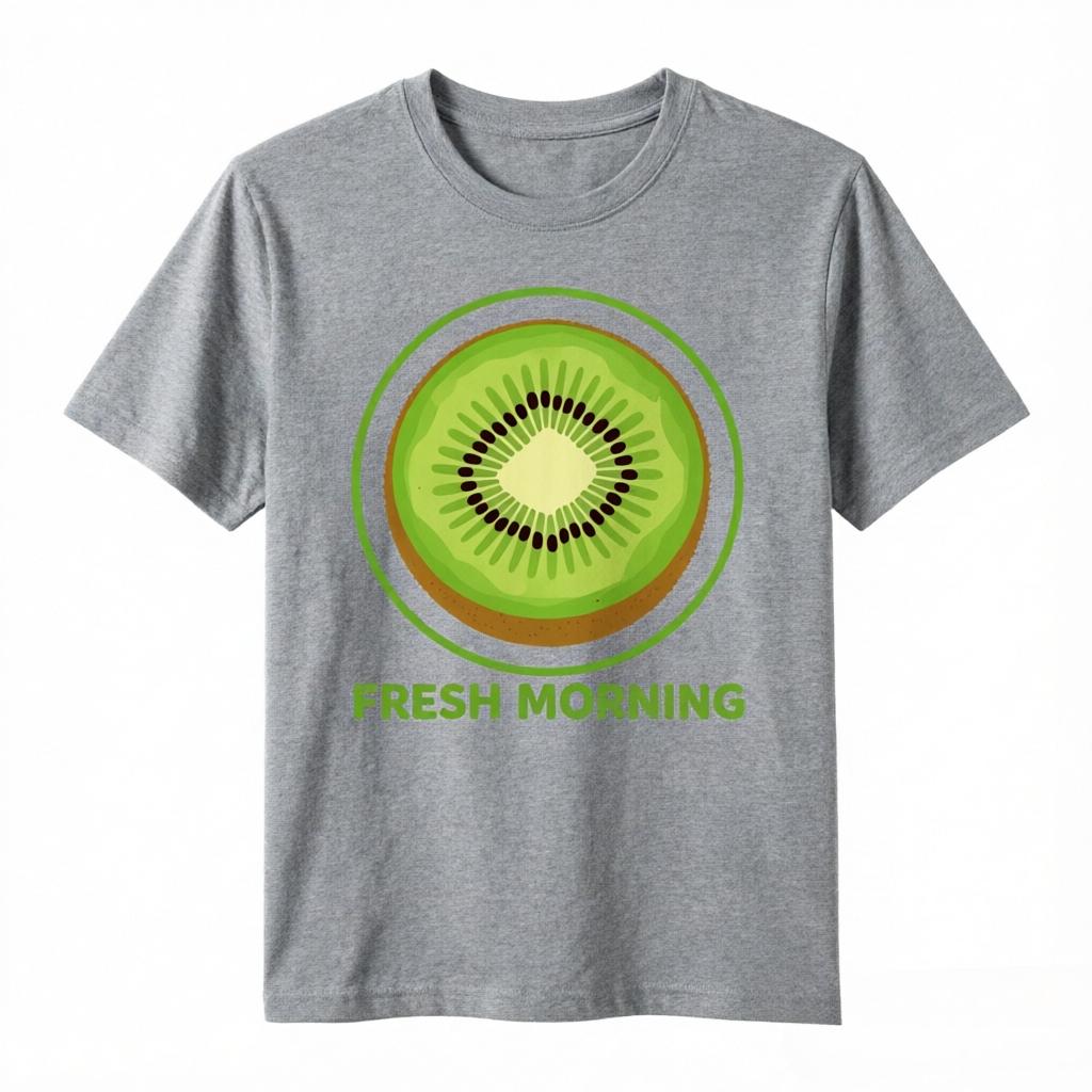 Vintage Kiwi Slice Print TShirt For Unisex 100 Cotton Casual Tee Fresh Morning Summer Streetwear